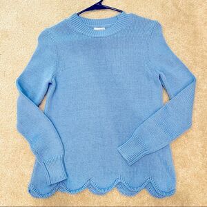 NWOT J Crew Scalloped Hem Sweater Size XXS Blue Cotton